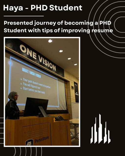Graduate student speaking about academic and career development